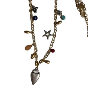 New CHICOS Necklace Mixed Metal Charm Heart Live Love Long Layering NWT
